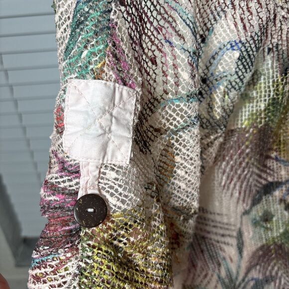 Boho Coastal open Knit Top M Shark Bite Hem Resort Beach Vacation SZ S - Picture 5 of 10